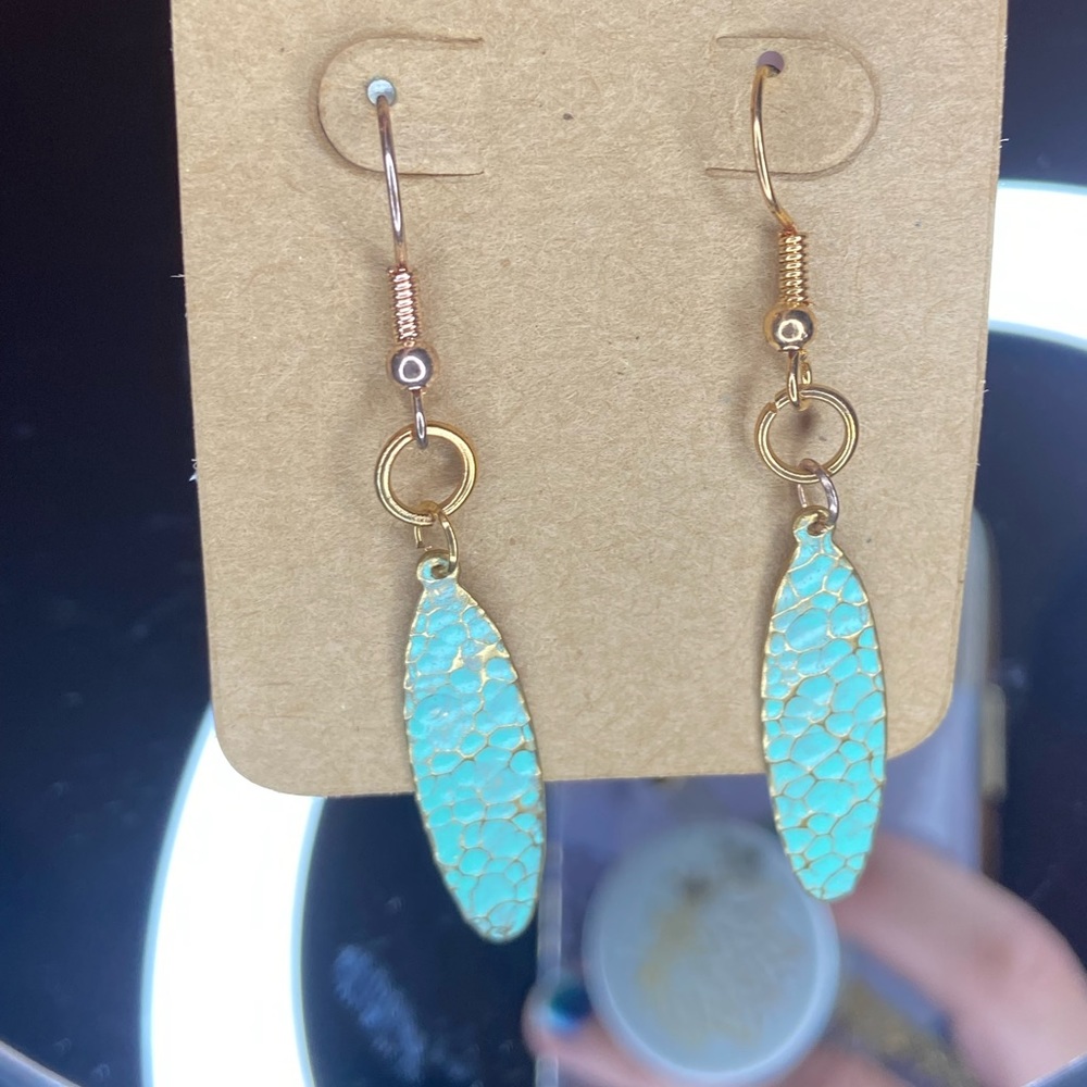 Made by Me 💛 Gold Tone Earrings with Turquoise Overlay